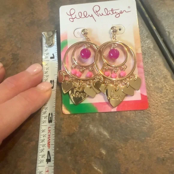 NEW Lilly Pulitzer Gold and Pink Chandelier Earrings - Picture 5 of 7